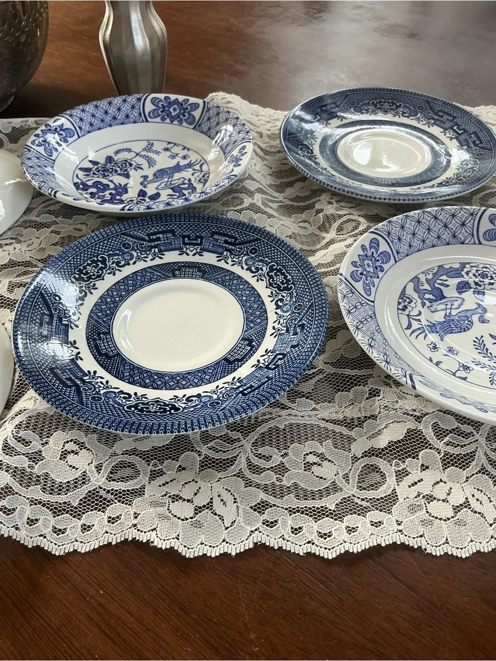 Churchill Staffordshire Mixed Lot Saucers Small Bowls Blue White Transferware